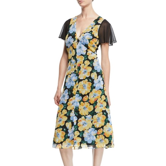 Club Monaco Coran Floral Flutter Sleeve Cutout Back Midi Dress Size 4 NWT - Picture 14 of 14